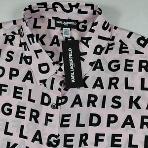 Karl Lagerfeld Paris Womens 2X Pink Black Logo Print Button‎ Up Shirt LP5Y1685